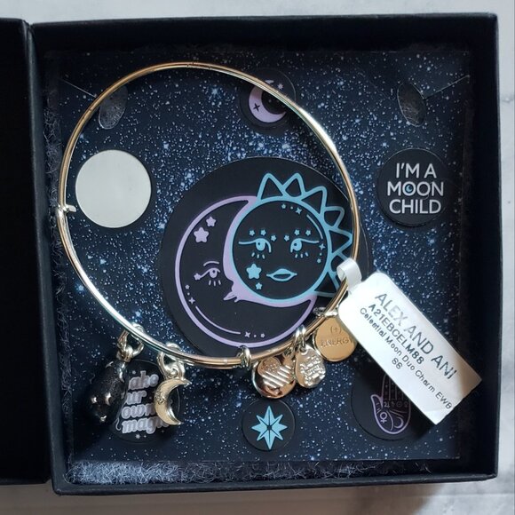 New ALEX AND ANI "I’m A Moon Child” Celestial Charm Bracelet Starburst - Picture 2 of 9